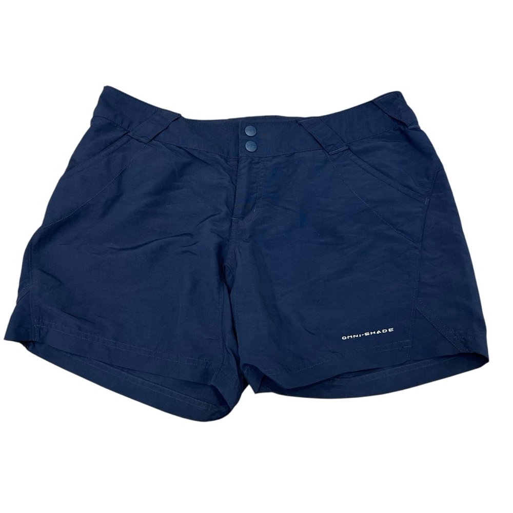 Columbia PFG Womens M Navy Blue Omni-Shade Shorts Zip Pocket Fishing Hiking